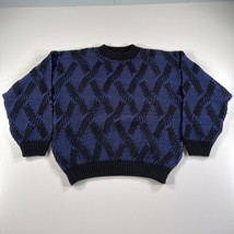 Vintage Prima Maglia Sweater Mens L Blue Black Geometric Chunky Knit Virgin Wool - £37.44 GBP