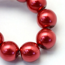 50 Red Pearl Glass Beads Round 8mm BULK Spacers Supplies Christmas Jewelry - £5.13 GBP
