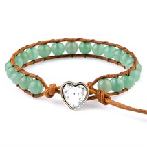 Chanfar 6mm Genuine Natural Stone Beaded Heart-Shaped Turquoises Leather Cord Br - £8.59 GBP