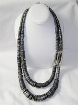 Chicos Amiya Long Necklace Stacked Metallic Discs with Silver Accents $69 - £18.15 GBP