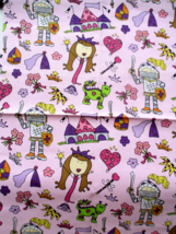 FABRIC Spectrix Princess Gray Knight Castle Grn Dragon Crown Flower Heart $1.25 - $1.25