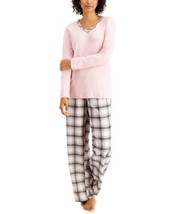 allbrand365 designer Womens Solid Top And Pajama Pants Set,Square Plaid,X-Small - £25.79 GBP
