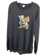 NWT LuLaRoe Medium Solid Black Skeleton Pumpkins Graphic Hudson Long Sle... - $21.77