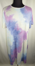 Plus Size 3X Blue/Purple Multi Tie Dye Swim Cover Up T-Shirt Dress, NEW - £17.25 GBP
