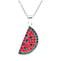Juicy Fruit Watermelon Charm Crystal Sterling Silver Necklace - £15.63 GBP
