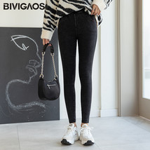 BIVIGAOS Women Jeans Pencil Pants Sand Washed Stretch Jeans Leggings Korean Poc - £26.45 GBP