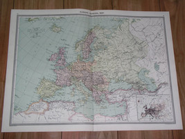 1908 Antique Political Map Of Europe Austria Hungary Germany France Italy - $27.39