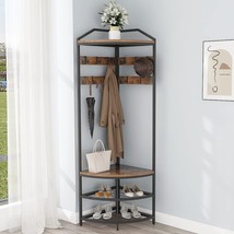 GiftGo Corner Hall Tree with Shoe Bench Entryway Coat Rack with 10 Metal Movable - £155.86 GBP