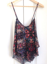 Abercrombie &amp; Fitch Triangular Hem Floral Black Double Layer Peasant Cami Top M - £19.37 GBP