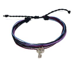 Mia Jewel Shop Silver Metal Key Charm Dangle Multicolored Multi Strand String Wa - £10.07 GBP