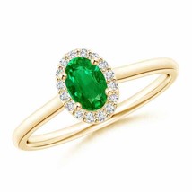 ANGARA 0.5Ct Prong-Set Oval Emerald and Diamond Halo Engagement Ring in 14K Gold - $1,503.92