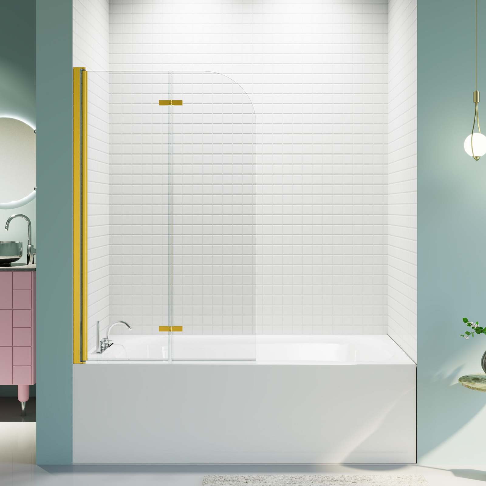 Frameless Pivot Tub Door, 34x58&quot;, Brushed Gold - $242.99
