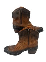 Frye Goodyear Welt Brown Leather Brass Studded Ankle Cowgirl Booties Size 6 - £116.76 GBP