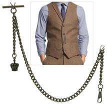 Albert Chain Bronze Pocket Watch Chain for Men Vintage Crown Fob T Bar AC145 - £13.38 GBP