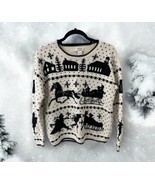 Vintage Talbots Womens HandKnit Christmas Sweater Med White Black Sleigh... - $48.51