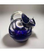 Vintage Modernistic Art Glass Cobalt Blue Round Shaped Pitcher Clear Han... - $47.51