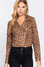 Leopard Print Faux Suede Biker Jacket - £30.30 GBP