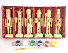 Paint Your Own 5&quot; Mini Wooden Nutcrackers Christmas Craft Kit Box Set of 6 DIY - £27.19 GBP