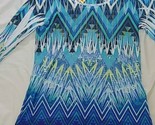 Style &amp; Co Womens M blouse top 3/4 sleeve blue green print lace trim med... - $9.89