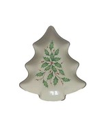 Lenox Holiday 7 1/4&quot; Holly &amp; Berries Christmas Tree Candy Dish w 24 Kt G... - $22.73 CAD