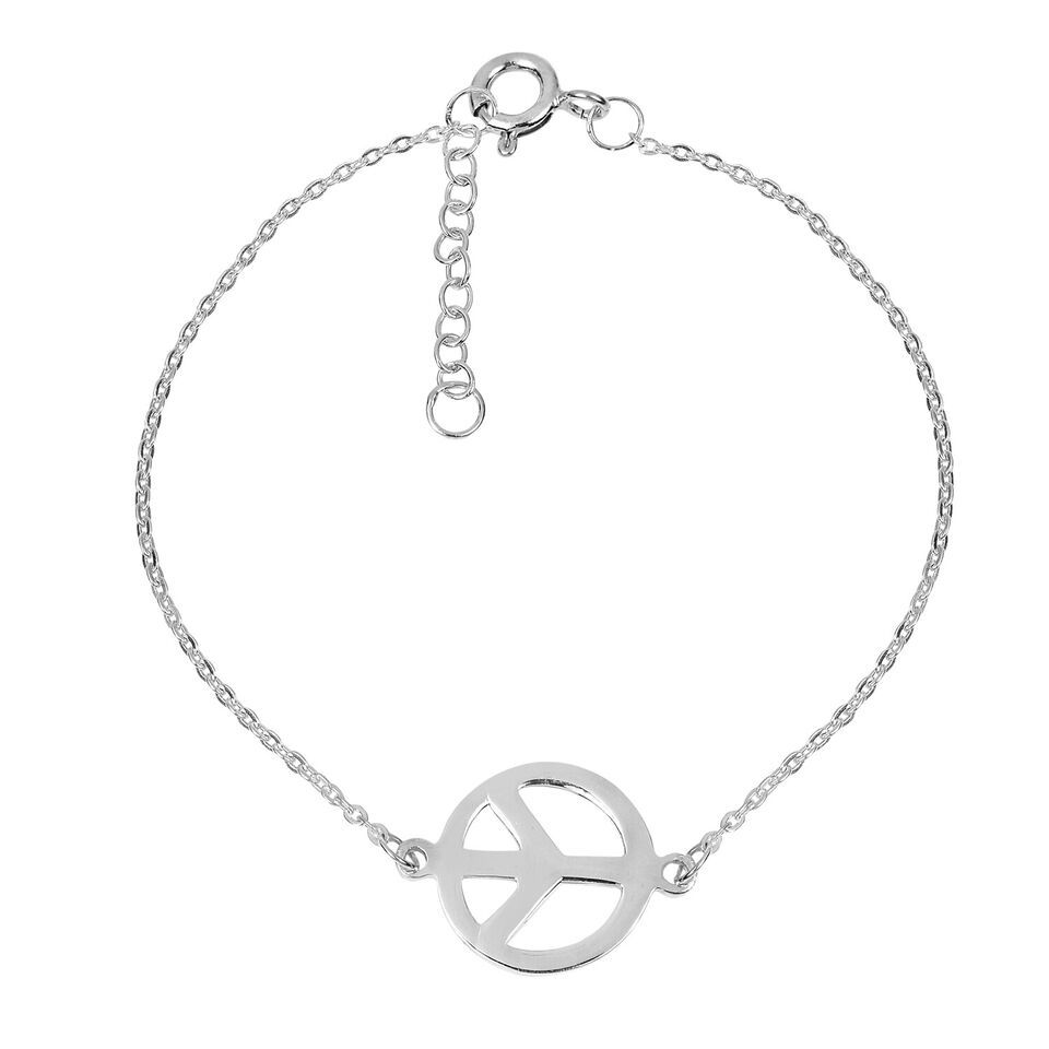 13mm Inspirational Peace Sign Hippie .925 Silver Bracelet - $18.50