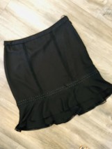 Karl Lagerfeld Black Lined Tiered Skirt Side Zip Lace Pom Pom Trim Size 10 - £17.73 GBP