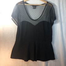 Torrid Size 2 Black Lace Knit Peplum Shirt Short Sleeve - £19.37 GBP