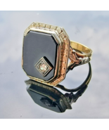 ART-DECO 10K TWO TONE GOLD BLACK ONYX AND DIAMOND RING 3.1 GRAM SIZE 5.75 - $8,464.64 MXN