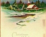 Christmas Wishes Poem Cabin Scene Textured Gilt Border 1923 Postcard - $3.91