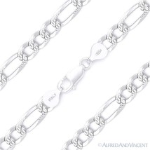 6.8mm Figaro Link Chain Diamond-Cut Pave Necklace in .925 Italy Sterling Silver - £64.18 GBP+