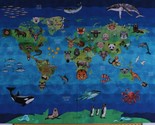 36&quot; X 44&quot; Panel Animals Around the World Map Continents Cotton Fabric D7... - £12.64 GBP