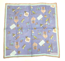 Silk Scarf Sheer Blue Beach Cabana Print Square 22&quot; Jones New York Vintage - £11.19 GBP