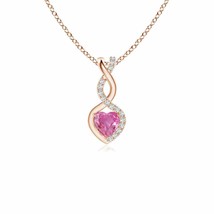 Pink Sapphire Infinity Heart Pendant with Diamonds in 14K Rose Gold (AAA, 4MM) - £336.82 GBP