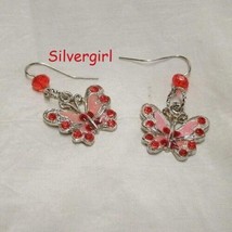 Tibetan Silver Butterfly Crystal Rhinestone Dangle Earrings - £7.99 GBP