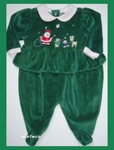 Little Me Girl Green Velour Christmas Romper Ruffle 6 M - £11.01 GBP