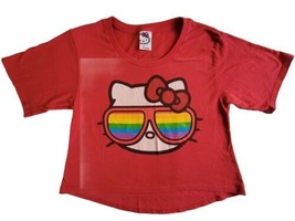 Mighty Fine Hello Kitty Size Large Rainbow Sunglasses Red Short Sleeve Crop Top - £15.95 GBP