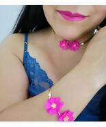 Jewelry Set Pink Flowers Choker Necklace, Bracelet &amp; Anklet for Women Fa... - $36.67