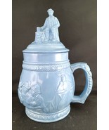 1 Full Gallon Beer Stein Glazed Blue Ceramic Bisque 12&quot;x6.5&quot; Alpine Scenes - $35.00