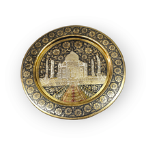 Brass Taj Mahal India Etched Wall Plate Dish 8 Inch Vintage Decor Art - £22.09 GBP