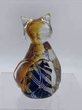 Vintage Blown Art Glass Cat Paperweight Figurine - $20.56