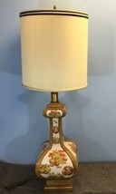 Vtg Table Lamp Large Ceramic Fruit Motif Gold Trim Mid Century Working N... - $59.39
