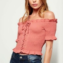 RUE 21 Off The Shoulder Crop Top Womens Size Small Mauve Lace Up Front - £5.46 GBP