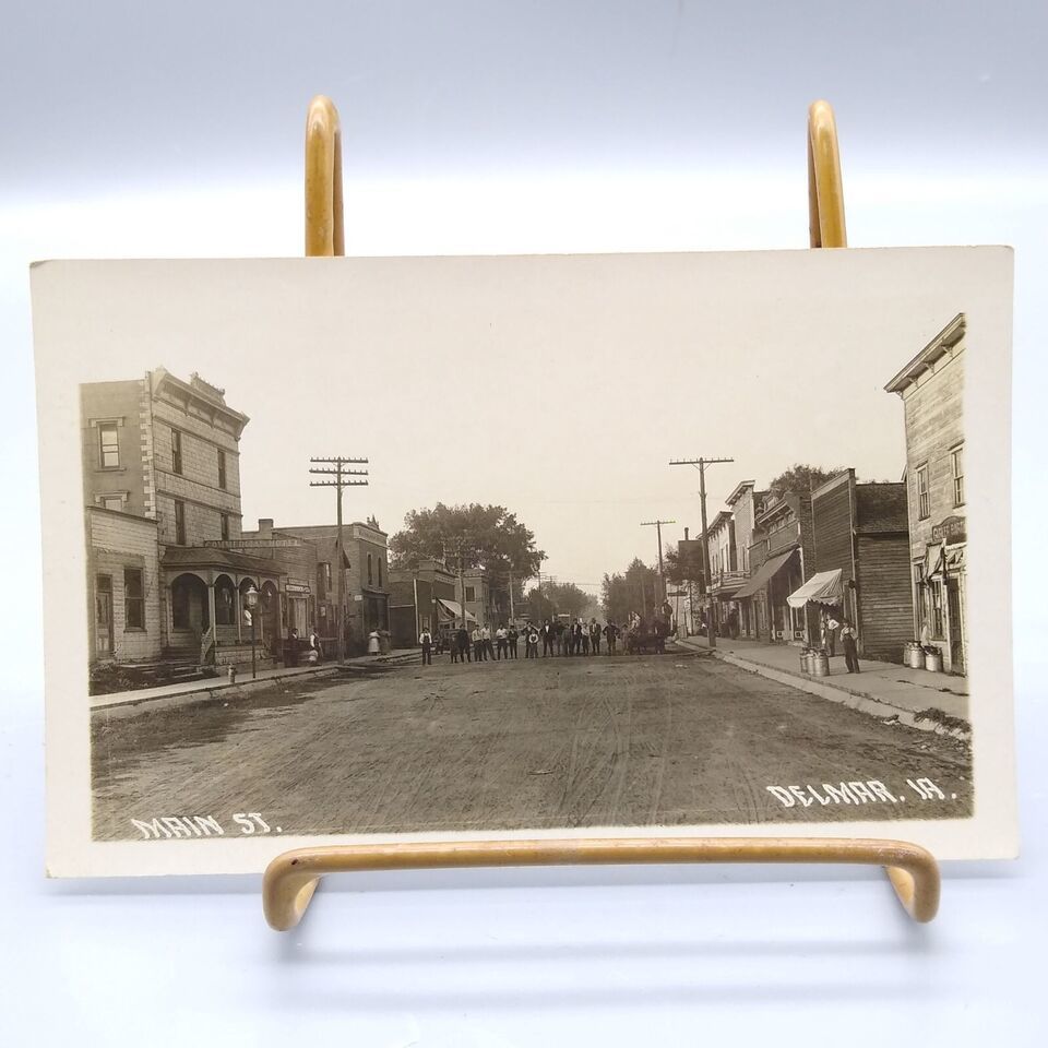 Antique Kruxo RPPC Real Photo Postcard Delmar Iowa Main Street, Midwest America Topographical