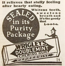 1924 Wrigley&#39;s Chewing Gum Lasts Advertisement Candy Ephemera 4.25 x 2.25&quot; - £13.16 GBP