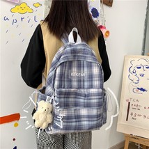 Simple Striped Backpa Women Cute Student Plaid School Bag for Teenage Girls Hara - £31.44 GBP