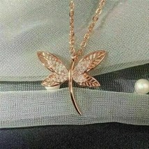 14k Rose Gold Over 1.00 Ct Simulated Diamond Dragonfly Pendant christmas Gift - $94.24