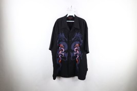 Vintage Y2K Dragonfly Mens 2XL Looped Collar Dragon Collared Button Shirt Black - £63.80 GBP