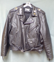 FMC Classic Black Leather Motorcycle Jacket Lined Men&#39;s Size 52 - £158.02 GBP