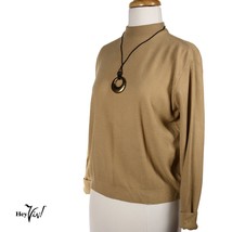 Vintage Deadstock 70s Tan Mock Turtle Neck Ribbed Sweater Top - Sz L - H... - £25.57 GBP