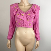 Zara Cute Pretty Pink Drapey Split V-Neck Button Down Yellow Floral Crop Sweater - £42.45 GBP